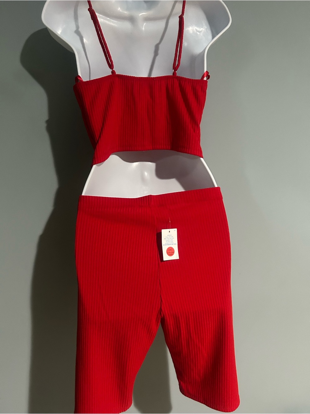 love J Red Spaghetti Strap Crop Top & Bike Shorts - Picture 7 of 8